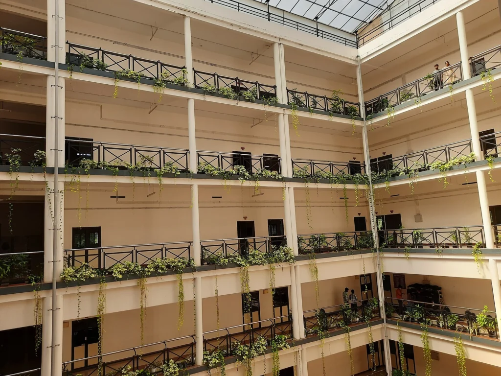 Classroom block with corridors around an open courtyard