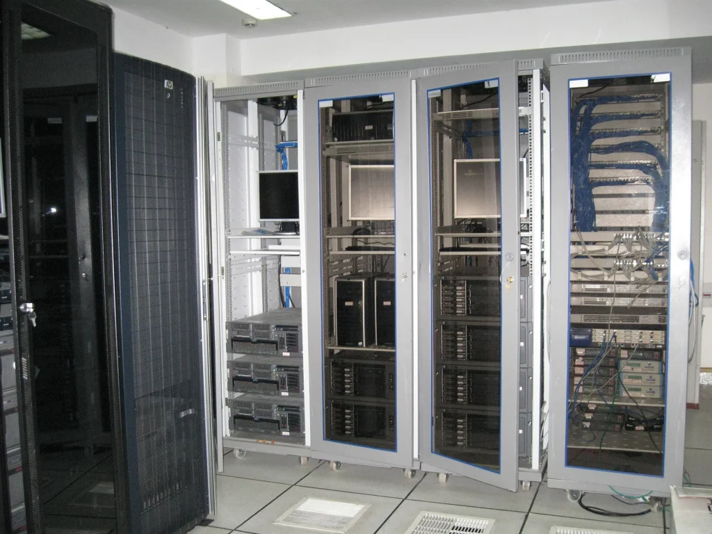 Server room with network and server racks