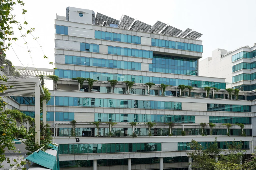 Modern multi-storey office building with a glazed facade, Chennai